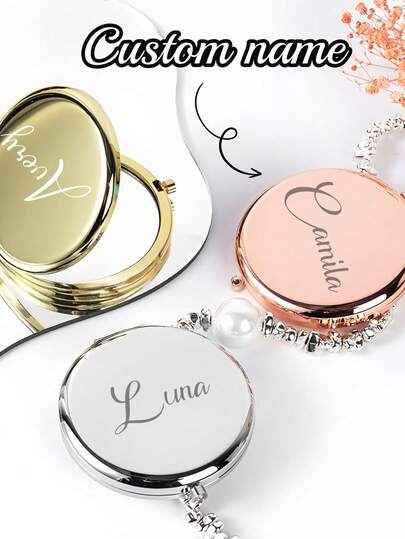 1pc Custom Name Compact Pocket Makeup Folding Mirror Graduation Gift Sister Friends Bridesmaid Party Gift Birthday Gift Gift, Waterproof, Compact Exquisite, Stylish, Fashionable, Modern, Contracted Custom, Personalized, Unique Ideal Gifts