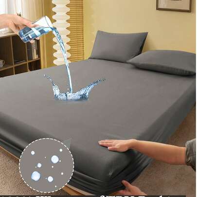 1 bộ ga trải giường có đáy TPU chống thấm nước 100%, màu trơn, mềm mại và thoáng khí, phù hợp với giường đơn, đôi, cỡ Queen, King - độ sâu lên đến 11,8 inch, chống nhăn, có thể giặt máy, thích hợp cho ký túc xá, phòng khách, bộ đồ giường học mùa tựu trường.
