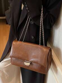 Fashionable New Women's One Shoulder Envelope Bag, Minimalist Retro Style Solid Color PU Leather With Metal Decor, Elegant Quality Versatile Bag Suitable For Travel, Shopping, Commuting