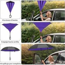 Paraguas Invertido Doble Capa - Sombrilla Reforzada Antiviento y Lluvia con Mango en Forma C, Paraguas Grande UV Impermeable para Hombre y Mujer, Manos Libres Portátil - Morado - Ver 3