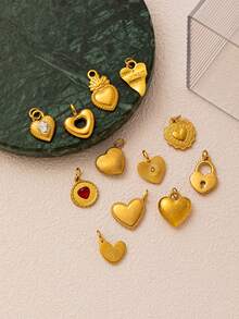 1pc Fashion Hot Selling Golden Heart Series Sacred Heart Rainbow Love Hundred Page Love Zirconia Heart Heart Lock Stainless Steel Pendant, Electroplated 18K Gold, DIY Jewelry Accessories, DIY Necklace Accessories, Bracelet Accessories, Keychain Accessories, Suitable For Daily Leisure Festivals As An Exquisite DIY Pendant To Wear.