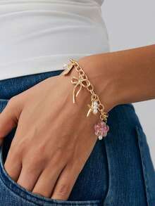 1 pieza Pulsera con dije de flor cerámica, estrella de mar y corazón