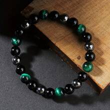 Unisex Bracelet: Black Agate And Green Tiger's Eye Beads For Good Luck, Suitable As Gifts For Husbands, Boyfriends, Fathers, Grandfathers, And Uncles - Black+Green+Gray - View 5