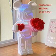 1 Set Rose Flower Bouquet Building Blocks Toy, Small Particles Assembly Blocks, 3D Toy, Valentine's Day Gift For Friends And Family, Rose Flower Gift, Adult And Teenager Building Blocks Toy