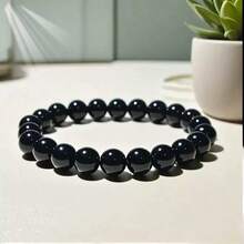 Hicarer 2pcs Shungite Bracelet Black Shungite Beads Crystal Stretchy Stones Bracelets Jewelry Powerful Defender Spiritual Healing Chakra Balance For Men Women