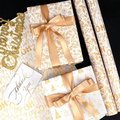 1 Rotolo di carta da regalo di Natale in lussuoso oro - Carta da regalo di Natale elegante con foil dorato, 3 metri*43cm, adatta per regali, pacchi, decorazioni natalizie - Carta di alta qualità per Natale, Capodanno e occasioni speciali - Rotolo di carta da regalo di lusso, confezione natalizia, motivi raffinati, texture lucida, confezione decorativa, pianificazione di feste