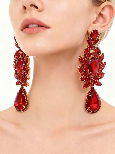 复古几何闪亮彩色玻璃吊坠耳环，独特设计，适合女性佩戴，适合度假和派对场合，时尚百搭。