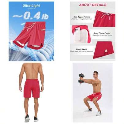 Mens Running Shorts 2 In 1 Quick Dry Gym Workout Shorts Lightweight Athletic Exercise Training Shorts With Compression Liner Zip Pocket
