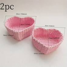 2 Pcs Heart Shaped Basket Rattan Woven Jewelry Small Items Storage Box For Valentine's Day Wedding Home - Pink - View 7