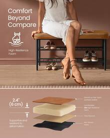 EKHO Collection - Shoe Storage Bench, Shoe Rack Bench Entryway, Synthetic Leather With Stitching, Mid-Century Modern, Loads 135 Kg, 30 X 100 X 50 Cm, Caramel Brown - màu nâu - Xem 5