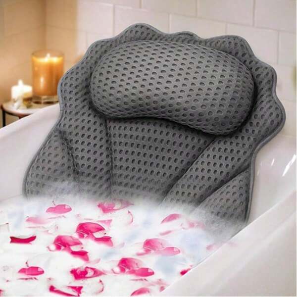 1pc Ergonomic Luxury Bath Tub Pillow With Head, Neck, Shoulder And Back Support, Fits All Bathtubs, Non-Slip Bath Cushion With Suction Cups For Neck And Back Support