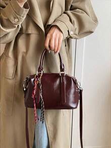 2025 新款纯色软 PU 奢华手提包，时尚复古日常休闲礼品托特包，女士适用