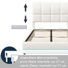 YCZ Letto imbottito 140 x 200 cm, letto contenitore idraulico, pratico giroletto con contenitore e rete a doghe, letto per ragazzi a LED, letto contenitore, letto matrimoniale, PU, ​​140 x 190 cm (bianco)