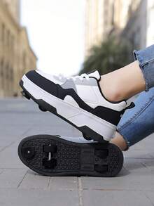 Jugendliche Lässig Sport Rollschuhe mit 4 Rädern, einziehbare Hinterräder und Bremsen