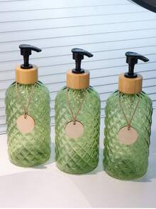 GAONLY Distributeur de shampoing et de revitalisant, bouteilles de shampoing rechargeables avec pompes en plastique et étiquettes imperméables DIY, ensemble de distributeurs de gel douche vides pour la salle de bain, bouteilles de savon de douche (vert, lot de 3, 500 ml)