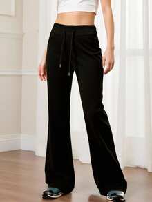 Damen High Waist Yoga Hosen, weich & dehnbar Schlaghose Workout Leggings für Outdoor Sport, Gym, Laufen, Tanzen, mit Kordelzug Taille Anpassung