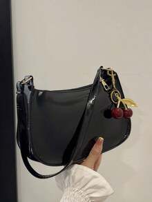 Solid Color Minimalist Zipper Shoulder Bag, Fashionable Crescent-Shaped Bag, Zipper Shoulder Bag, Faux Leather Solid Color Wallet, Burgundy Color Clutch Bag New Year, Fashionable Burgundy Clutch Bag, Small Bag - 黑色 3 - 查看 2