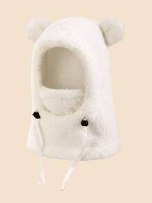 1个儿童熊耳毛绒拉法帽（多种颜色可选） - 保暖内衬二合一帽颈套，带抽绳，保暖防风，适合3-10岁幼儿及儿童日常户外活动 - 套頭帽 - 查看 13