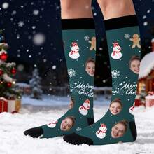 1 Pair Customized Face Socks, Customized Photo Socks, Customized Printed Socks, Print Any Face On Socks, High-Quality Men's Socks Suitable For Anniversary Gifts, Halloween, Christmas, Unique Gifts For Brides, Gifts For Boyfriends, Couples Funny Geometric Print Socks, Women's Knee-High Socks, New Thick Long Socks For Autumn/Winter, Calf Socks