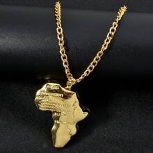 1pc Personalized 18K Gold Plated Multi Element Map Pendant Necklace Thick Block Suitable For Men Daily Party Wear
