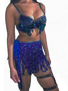 Trang phục múa bụng nữ Bộ bikini đính sequin - Trang phục biểu diễn sân khấu & khiêu vũ mở màn - Nhiều màu - Xem 4