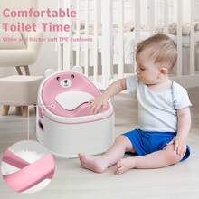 3-In-1 Toddler Potty Training Toilet Seat, Adjustable, Foldable Potty Chair Adapter With Ergonomic Design And Space-Saving Structure For Kids, Boys And Girls - Hồng - Xem 4