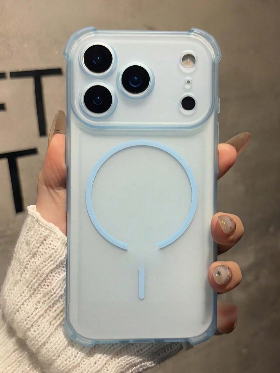 1個四角防震霧面透明磁吸手機殼，適用於 iPhone 17 Air 16 15 14 13 Pro Max Plus，柔軟 TPU 背蓋，支持無線充電 - 藍色 - 查看 1