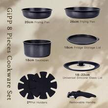 GiPP Pot Set With Removable Handle, 8/15/21-Piece Pan Set With Ceramic Non-Stick Coating,Detachable Handle, With Frying Pans, Saucepans Induction Cooking Pot Set, For All Types Of Cookers - Dark Grey - View 10
