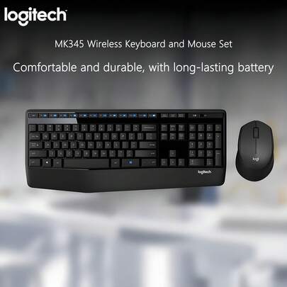 Logitech Logitech MK345 Wireless Keyboard And Mouse Combo With Palm Rest, 2.4 GHz USB Receiver, Compatible With PC, Laptop