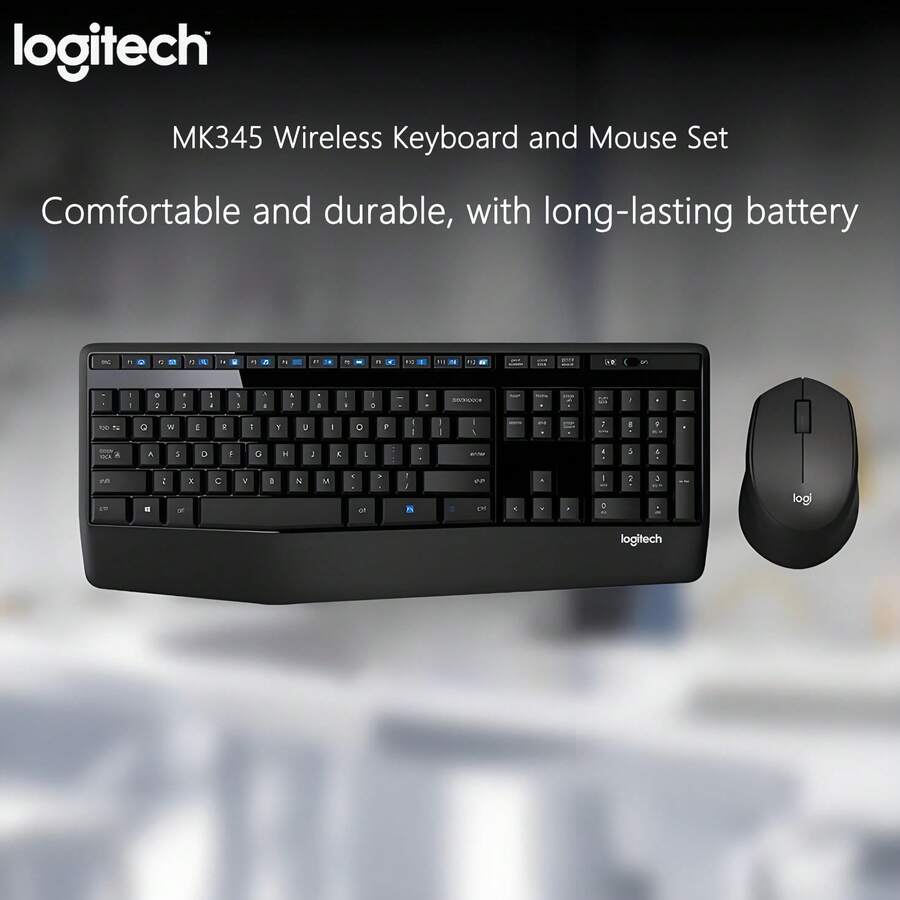 Logitech Logitech MK345 Wireless Keyboard And Mouse Combo With Palm Rest, 2.4 GHz USB Receiver, Compatible With PC, Laptop