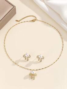 1 pieza Conjunto de collar con colgante de mariposa y aretes de acero inoxidable con circonita cúbica y perla falsa, diseño de lujo versátil micro-incrustado personalizado para fiesta, joyería de regalo