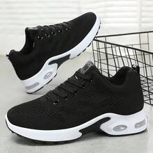 Fly Woven Sneakers, Women's Breathable Mesh Air Cushion Shoes, Women's Casual Dancing, Fitness, Running, Women's Shoes, Light Travel Shoes - 黑與白 - 查看 3