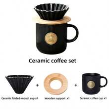 1/3 PiecesCeramic Coffee Filter Set With Mug, Coffee Filter Dripper With 380ml Mug And Wooden Lid, Reusable Pour Over Coffee Maker For Home Office,Minimalist Modern Gift Set For Coffee Lovers,Ideal For Home, Office & Outdoor Use - Multicolor - View 11