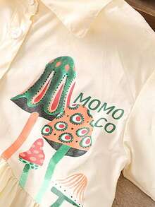 Girls' Fashionable Cute Mushroom Print Blouse/Shirt, Suitable For Autumn - Beige - View 3