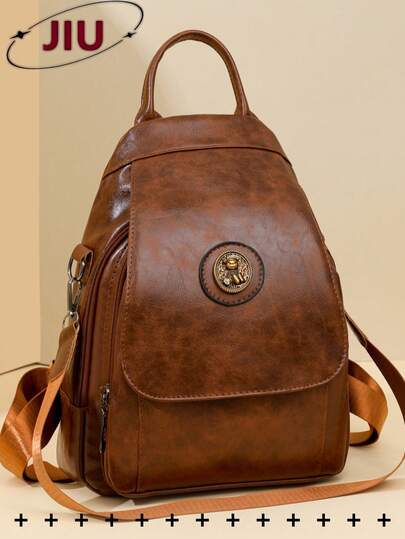 Anti-Theft Vintage PU Soft Leather Flap Backpack, Women's Wallet, Multi-Function Fashion Daily Bag, Multi-Pocket Lightweight Travel Bag, Large Capacity Minimalist Backpack, Convenient Backpack, Suitable For Students, Nurses, Teachers, Business People, Travel, Business, Commuting, Shopping, Office, Dating, Hiking, Training, Work, Birthday Gift, Holiday Gift, Backpack