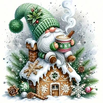 1 Stück 5D Diamant Malerei Set, Weihnachtsgnomen Muster, 30x30cm/40x40cm, geeignet für erwachsene Anfänger DIY Mosaik Diamant Kunst, Vollbohrung Handarbeit Diamant Malerei, Dekoration für Wohnzimmer, Schlafzimmer, Büro, tolles Geschenk für Familie und Freunde