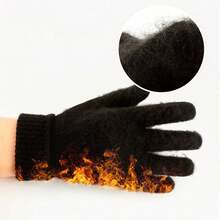 1 para damskich rękawiczek outdoorowych, pogrubione wełniane rękawiczki damskie, czarne polarowe, odporne na zimno i ciepłe rękawiczki outdoorowe dla kobiet, zimowe, odporne na zimno i ciepłe polarowe rękawiczki rowerowe, pogrubione, antypoślizgowe, wełniane rękawiczki dzianinowe, damskie rękawiczki zimowe do ekstremalnie niskich temperatur -30°C
