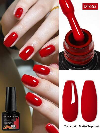 MEET ACROSS 1 pièce Vernis à ongles en gel rouge 7,3 ml pour l'automne et l'hiver - Nuances de rouge, finition brillante et mate, à base de UV/LED, sans plomb, sans alcool, pour salon de beauté et manucure DIY