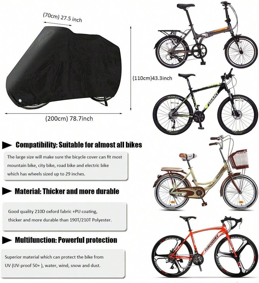PUBAMALL Funda de Bicicleta - Resistente al Agua y Anti-- Cubiertas de Almacenamiento para Bicicletas de montaña y Carretera - Negro - Ver 1