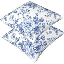 2 Pcs Pink And White Floral Pillow Cases 18"X18" Decorative Vintage Chinoiserie Flower Square Throw Pillow Covers 100% Polyester One Side Printing Pillowcase With Envelope Closure For Home Living Room Bedroom Dining Room Decor (Do Not Include Insert) - Phong cách Trung Hoa Xanh và Trắng2 - Xem 4