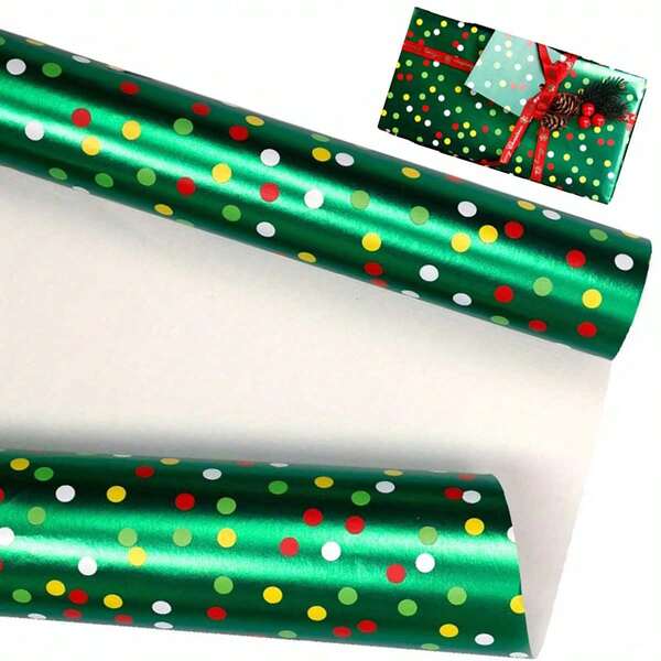 1 Roll Christmas Gift Wrapping Paper, 16.93 X 118.11 Inch, Cuttable Aluminum Foil Wrap With Festive Patterns Of Trees, Ornaments & Snowflakes For Cozy Holiday Decorations And Party Celebrations