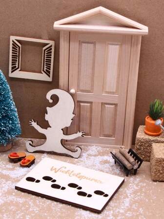 2 件木制精灵足迹模板，用于圣诞节装饰 - 矮人门配件、节日制作模板、家居创意装饰品和悬挂装饰，非常适合节日装饰