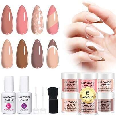 12pcs Dip Powder Essential Nail Kit, 6 Nude Colors Dipping Powder & Base Top Coat Activator Perfect For Daily French Nail Art Design Manicure Home Salon DIY Girls Women Gifts Set