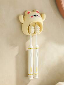 1pc Cartoon Bear Toothbrush Holder, Wall Mounted Bathroom Toothbrush Storage Rack, No Drilling Required - Multicolor - View 7