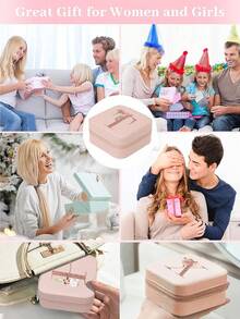 1pc Jewelry Box Women Jewelry Organizer Display Name Initials A To Z Letter Pattern Travel Large Capacity Jewelry Case Multiple Compartments Classification Boxes Luxury PU Leather Jewelry Box Multifunctional Mini Flip Lid Storage Jewelers Gift For Women Joyero Storage Case Box For Mom