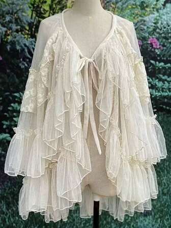 Flerskiktad spetsvolang Lolita-stil Petticoat Underkjol, Prinsessa Snörning Bröllopsklänning Krinolin