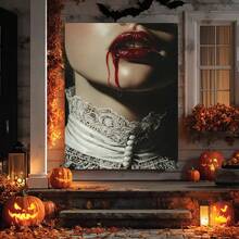 Vampire Lips With Blood Canvas Wall Art Gothic Lace Collar Scene Halloween Spooky Vibe Decor Artwork For Bedroom Living Room Dorm Party Decoration Art Painting Pictures Canvas Wall Art Room Decor Halloween Decor Home Decor Christmas Decoration Bedroom Decor Christmas Decorations Christmas Decoration 2025 - 框架 - 查看 3