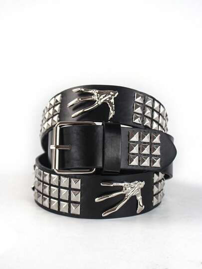 Una cintura da uomo di colore solido in stile punk, una cintura di moda adatta a uno stile rock unisex, ideale per le attività all'aperto casual estive o per le vacanze di adolescenti, regali di Ognissanti, laurea, accessori per abbigliamento per compleanni o per uso quotidiano.