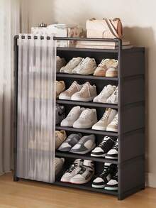 1pc Household Multi-Layer Shoe Rack With Curtains, Shoe Cabinet, Storage, Display Rack, With Drawers, With Curtains Shoes Storage Cabinet, Large Capacity Shoe Cabinet For Indoor And Outdoor Use, Suitable For Doorways, Household, Indoor, Festival Gifts, Valentine's Day Gifts, Children's Gifts