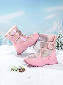 Kids Snow Boots, Winter Warm Non-Slip Outdoor Plush Shoes For Boys And Girls, Thick Thermal Lining, Camouflage, Hook And Loop, Pull-On Long Shaft Children Snow Boots - Pink - View 6